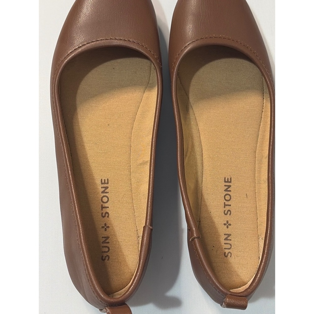 Sun + Stone Avvery Brown Square Toe Ballet Flats Womens 5.5 Cognac Slip On Shoes - Picture 9 of 10